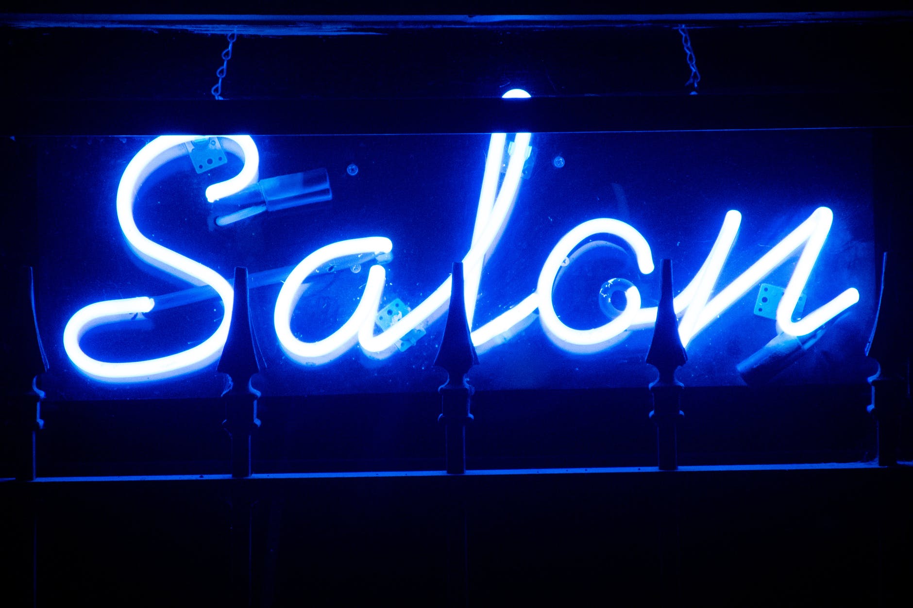 blue salon neon signage