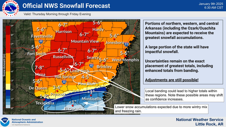 UPDATED: Excessive snow shifts north of Arkadelphia area