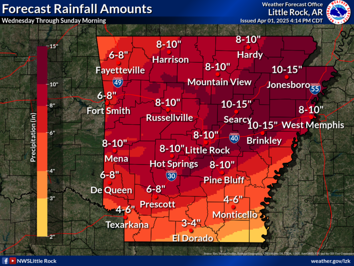 Downpours, flooding in Arkadelphia forecast through rest of week